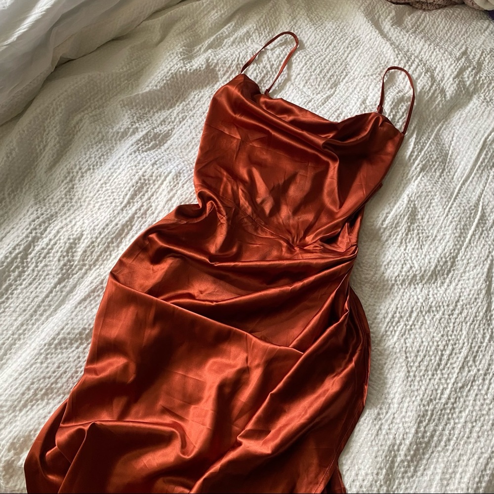 SHEIN burnt orange ruched dress